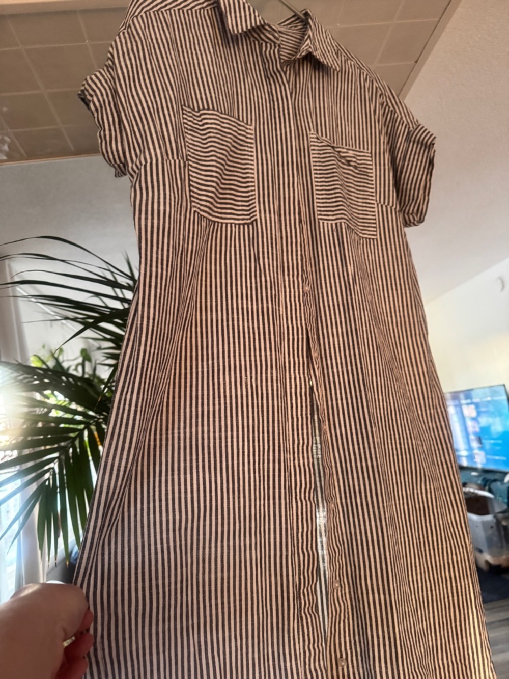 Ophelia Roe Pinstripe Shirt Dress - Oversized 100% Cotton Shacket - M - Picture 2 of 8